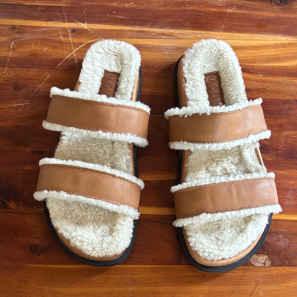 M. GEMI Real Shearling Leather Slippers Sandals Slides Made in Italy